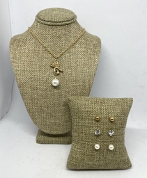 [53525] Set de collar y aretes de osito con perla en dorado