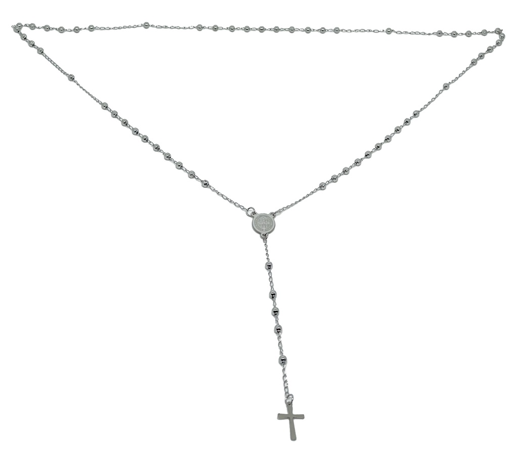 Rosario de acero inoxidable plateado