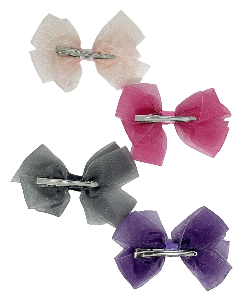Set de 4 moñas rosado, fucsia, morado y gris