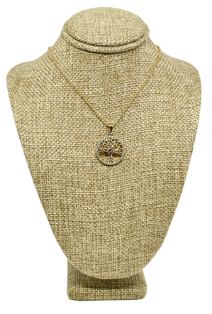 Cadena árbol de la vida de rodio con brillantito