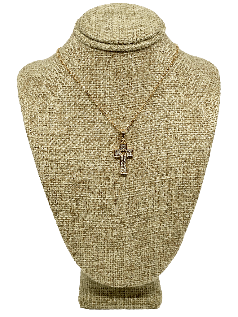 Cadena cruz de rodio con brillantito