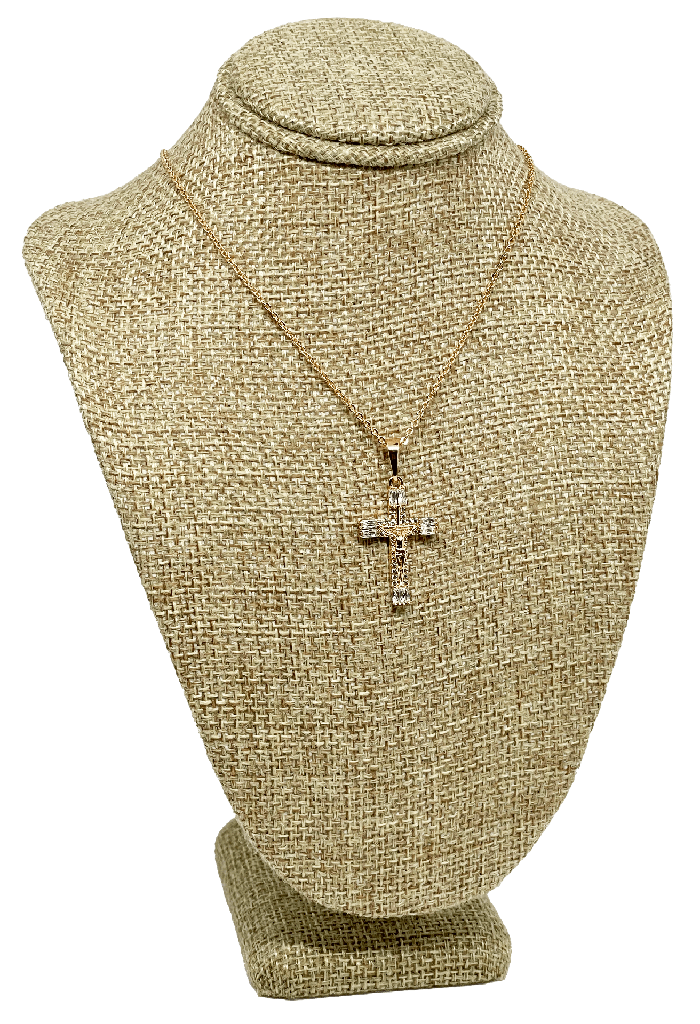 Cadena cruz de rodio con brillantito