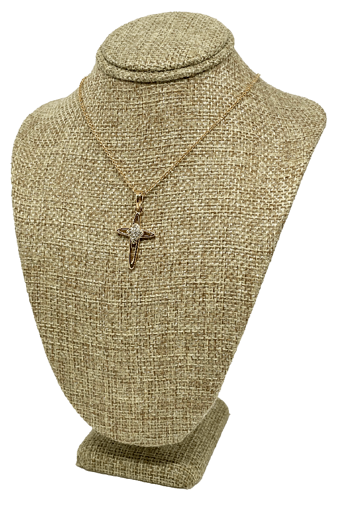 Cadena cruz de rodio con brillantito