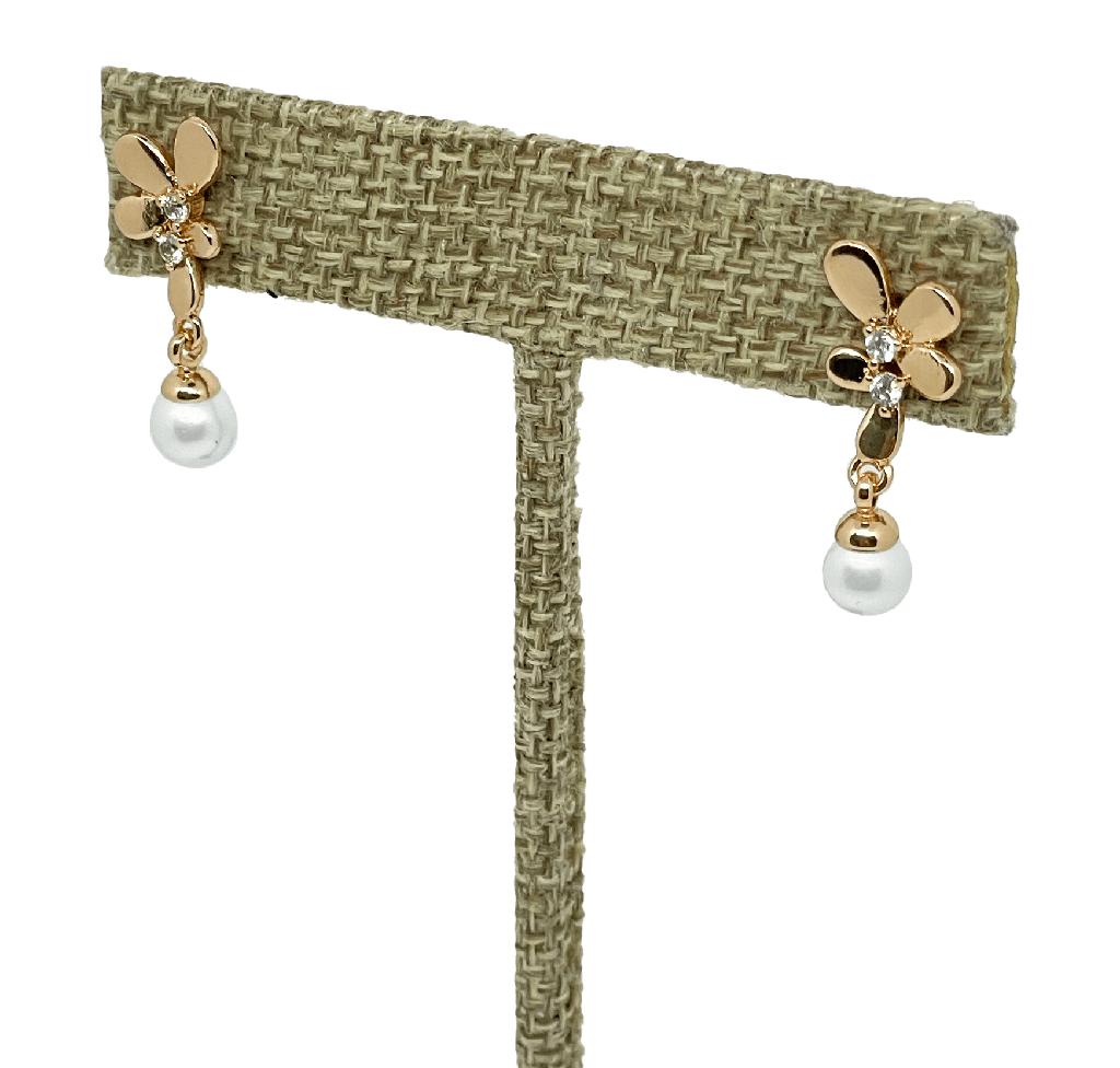 Arete de rodio dorado con perla