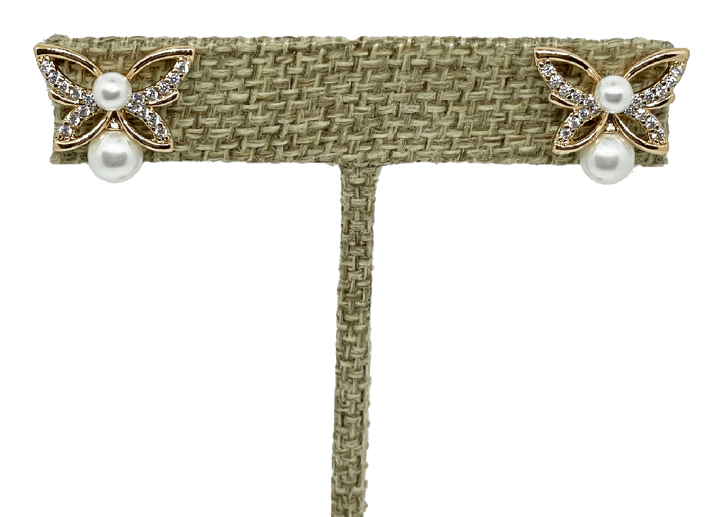 Arete de rodio dorado con perla