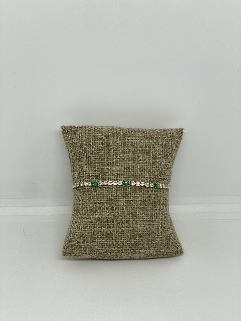 Pulsera dorada de brillantito con piedra verde