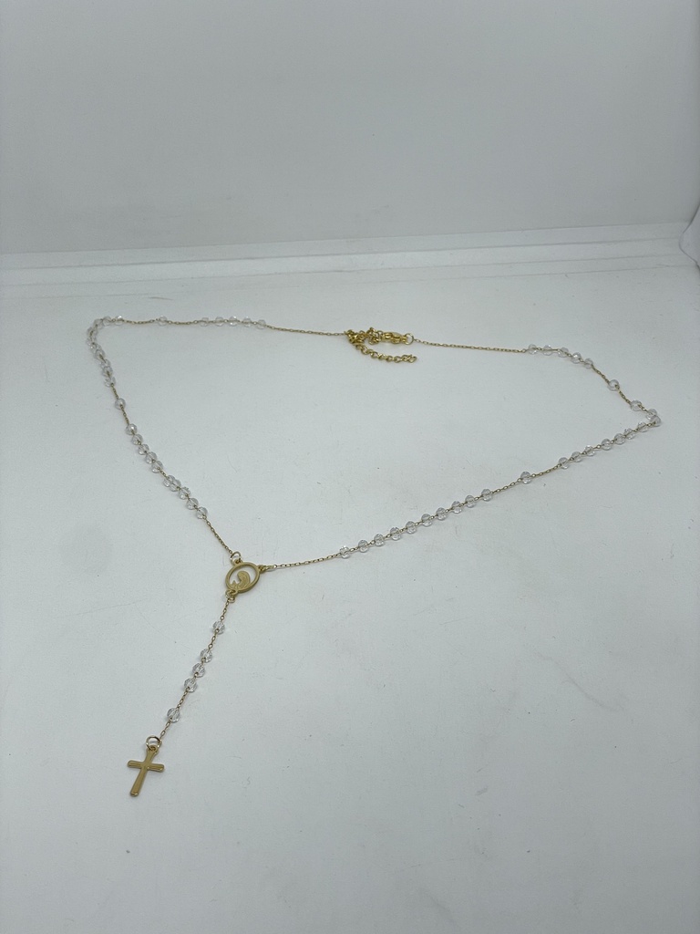 Rosario dorado con piedrita trasparentes