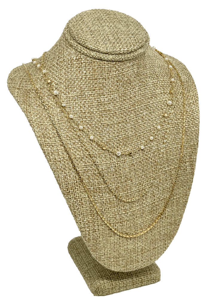 Cadena de 3 hilos dorada con perlas x 44 cm L.