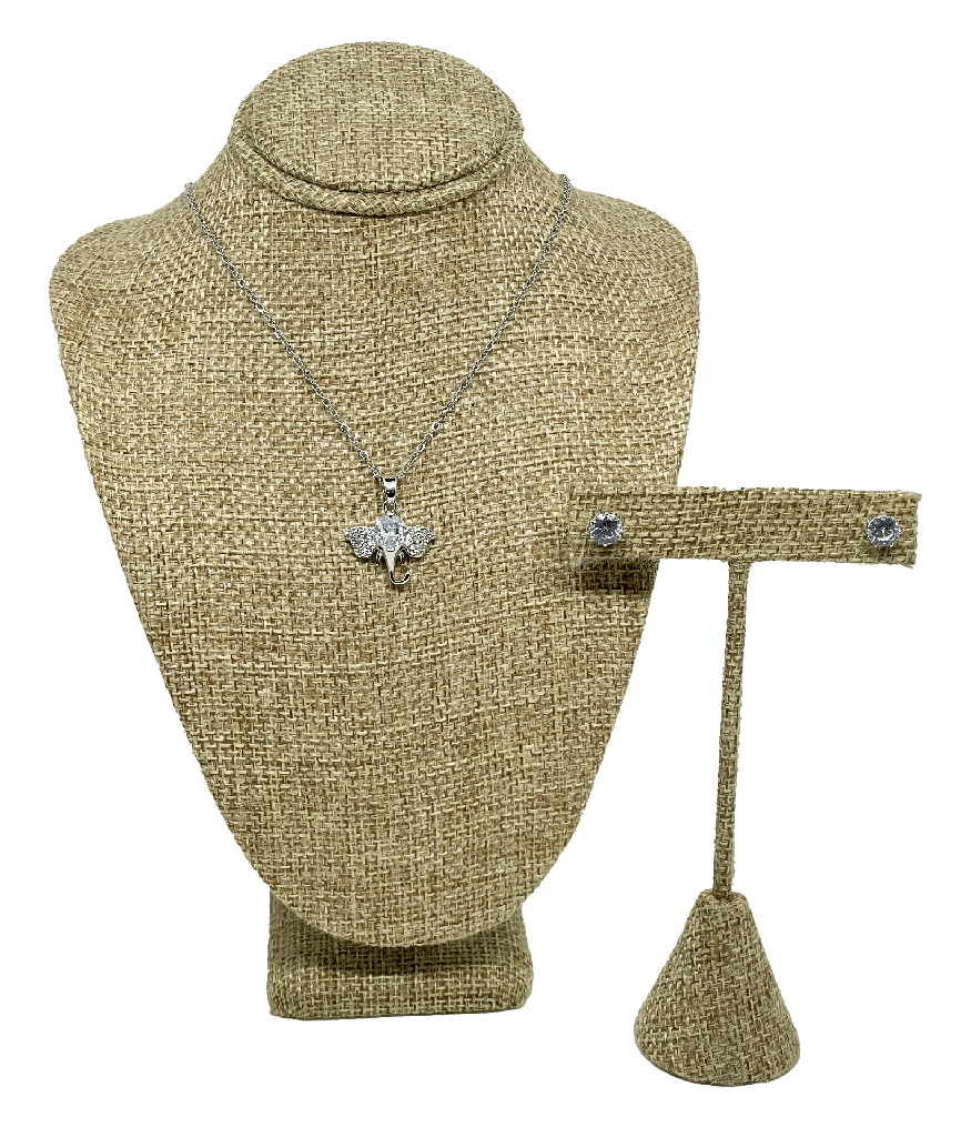 Set de collar y aretes de acero con brillantitos