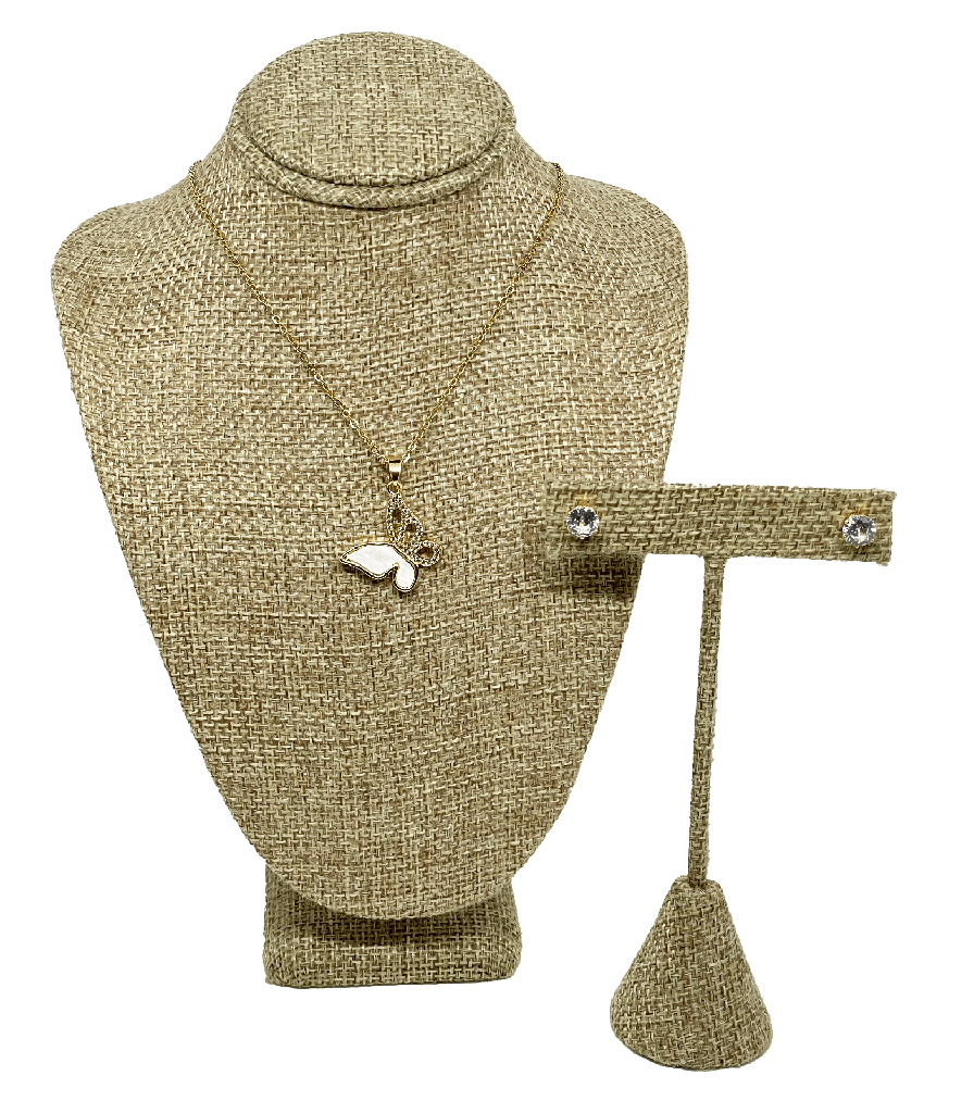 Set de collar y aretes dorado de acero con brillantitos