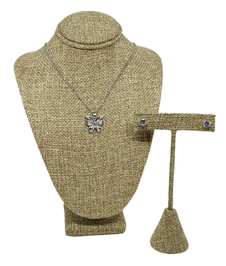 Set de collar y aretes plateados de rodio con brillantitos