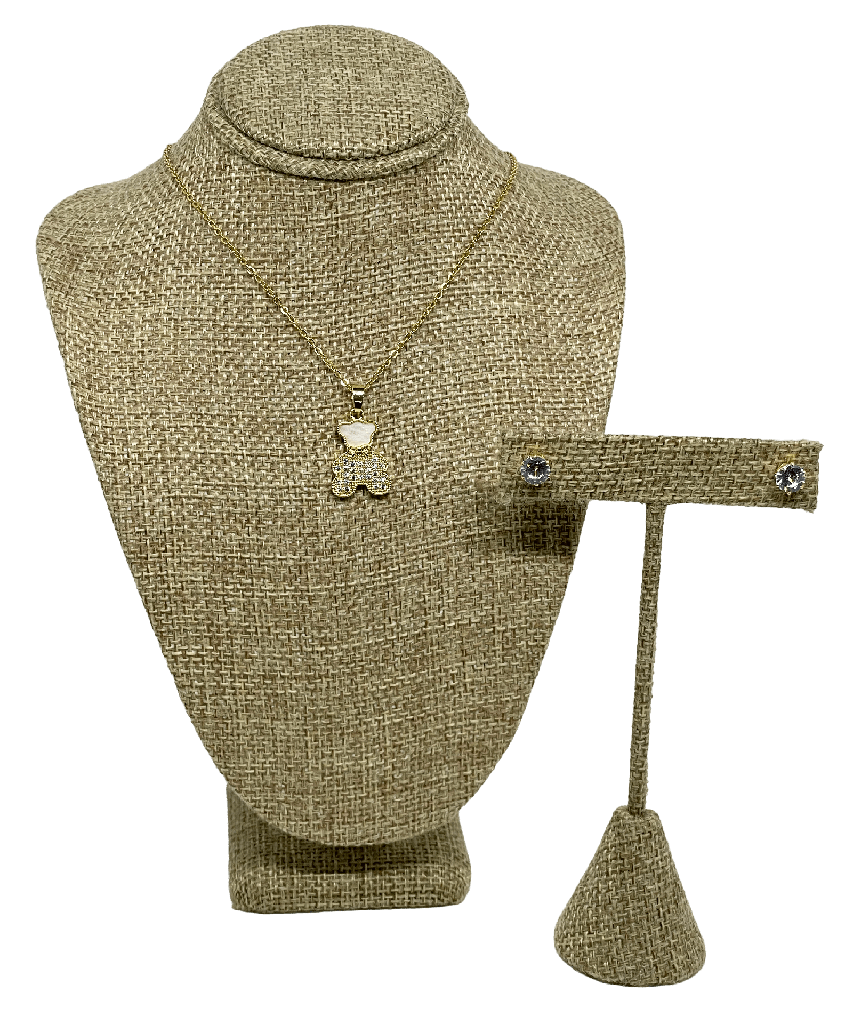 Set de collar y arete dorado de rodio con brillantitos