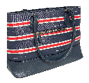 Bolsa azul de cuerina con rayas