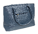 Bolsa azul de cuerina con franjas