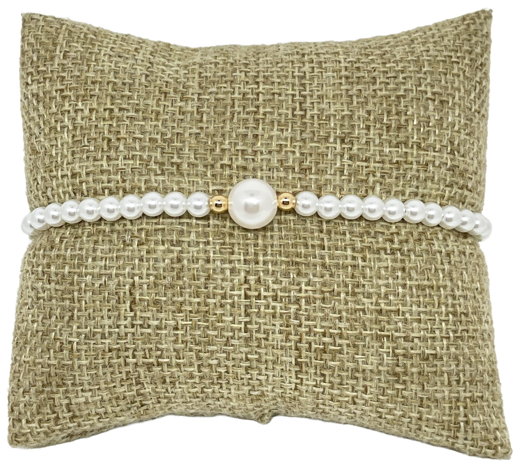 Pulsera blanca con dorada de rodio con perlas