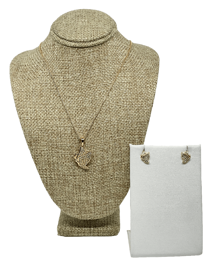 Set de collar y arete dorado de rodio y mariposas