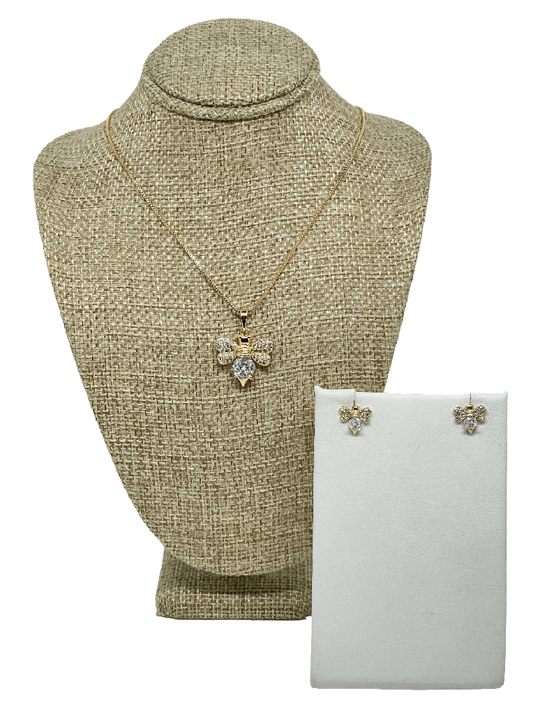 Set de collar y aretes dorados de rodio con abeja
