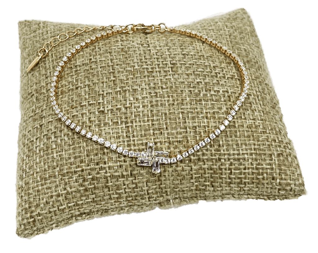 Pulsera dorada de rodio con brillantitos