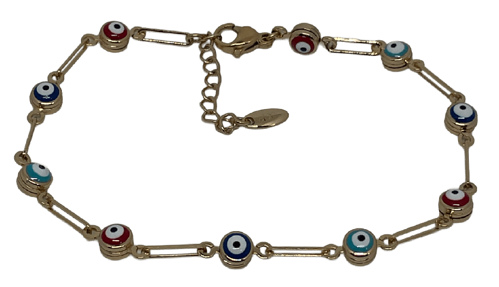 Pulsera dorada de rodio ojo turco