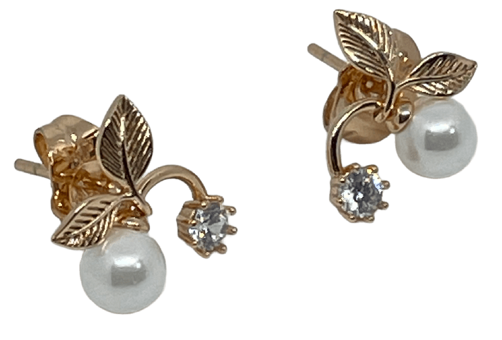 Arete dorado de rodio con perla