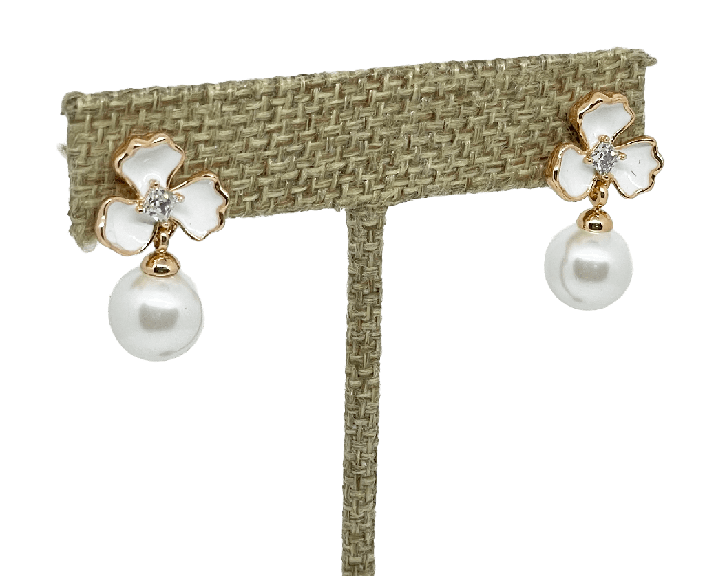 Arete dorado de rodio con perla