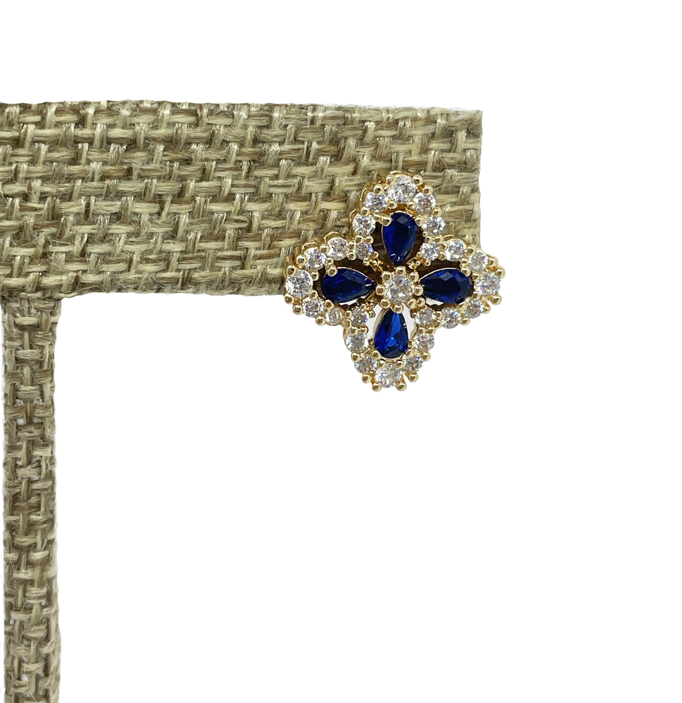 Aretes dorados con brillantito azul
