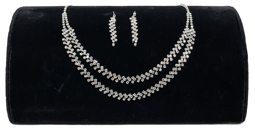 Collar y aretes con brillantito en dorado