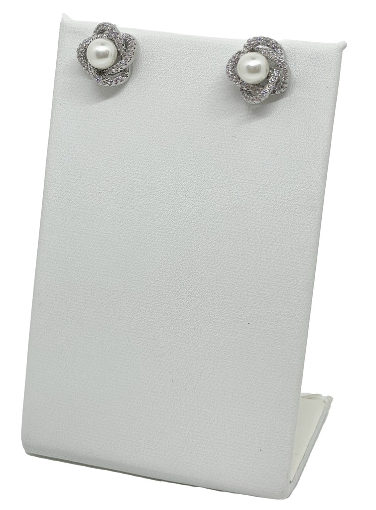 Arete con perla y brillantito plateado