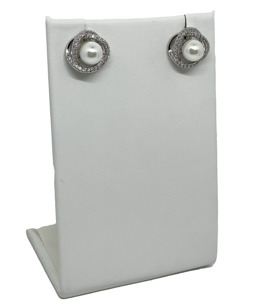 Arete plateado con perla y brillantito