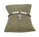 Pulsera de acero inoxidable plateado con cruz