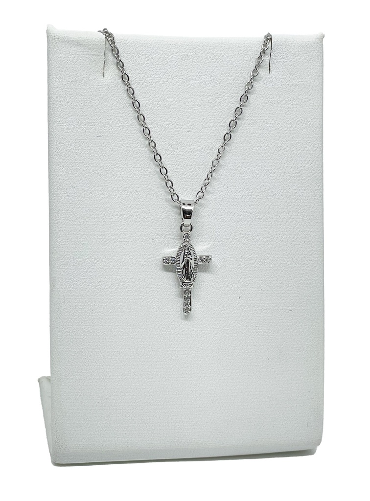 Cadena de acero inoxidable con brillantitos - dije Virgen de Guadalupe