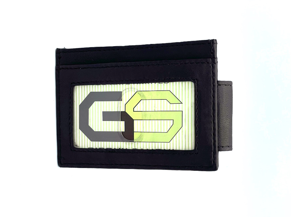 Tarjetero con money clip de cuero negro