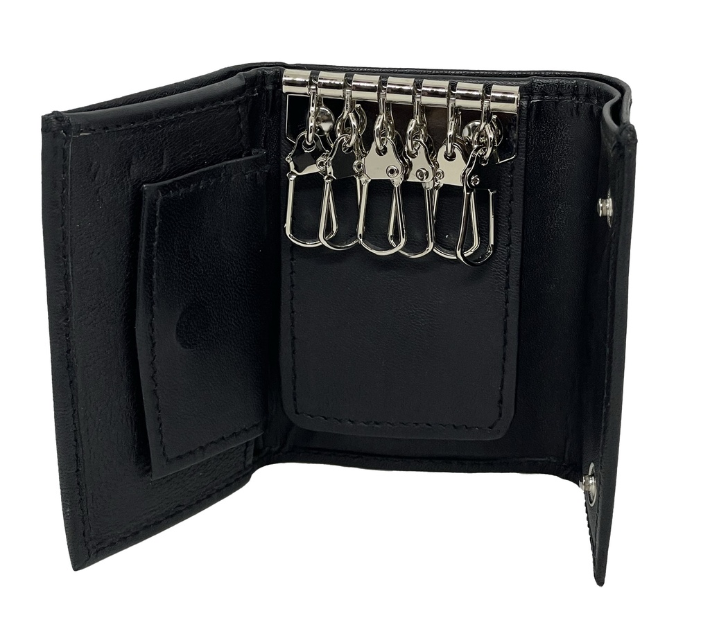 Estuche de cuero negro - llavero-monedero-billetera