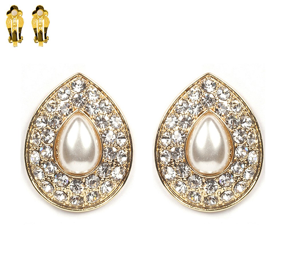 Arete con brillantito y perla dorado