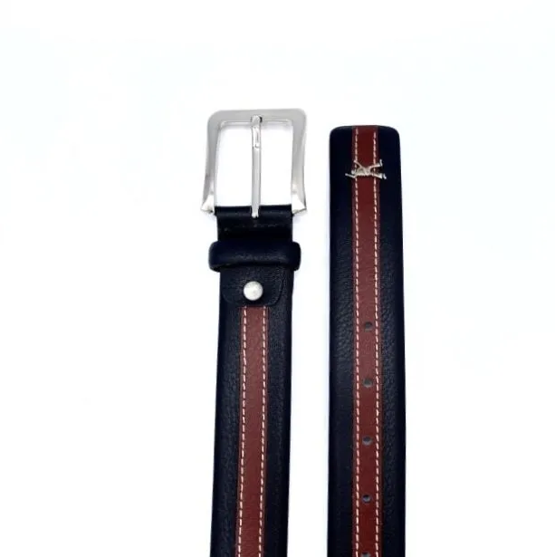 Cincho de Cuero Negro con Franja Café Talla L