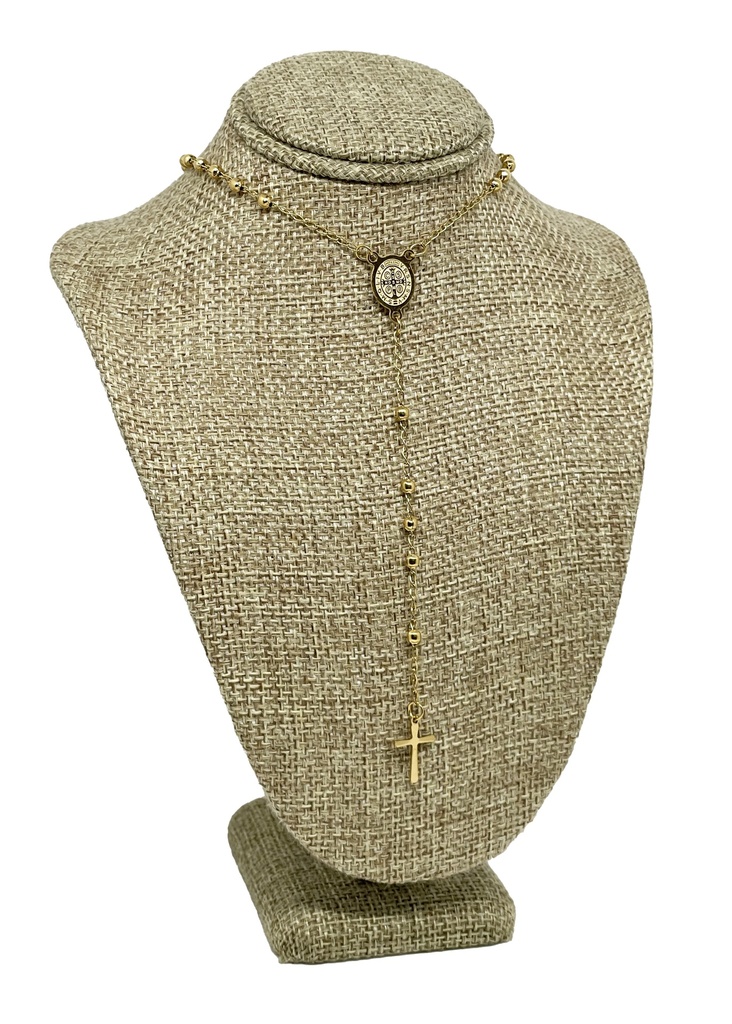 Rosario de acero inoxidable dorado