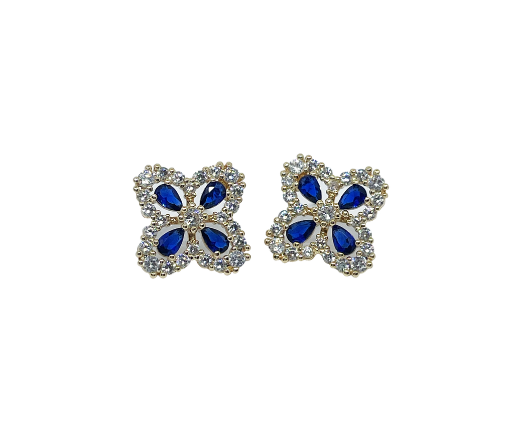 Aretes dorados con brillantito azul