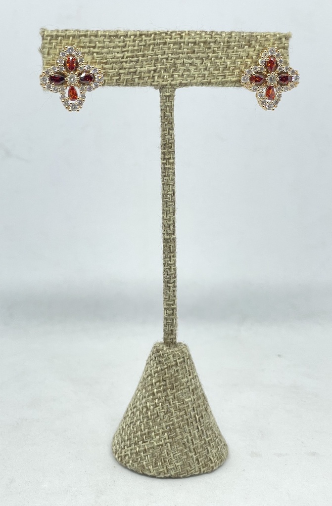 Aretes dorados con brillantito rojo