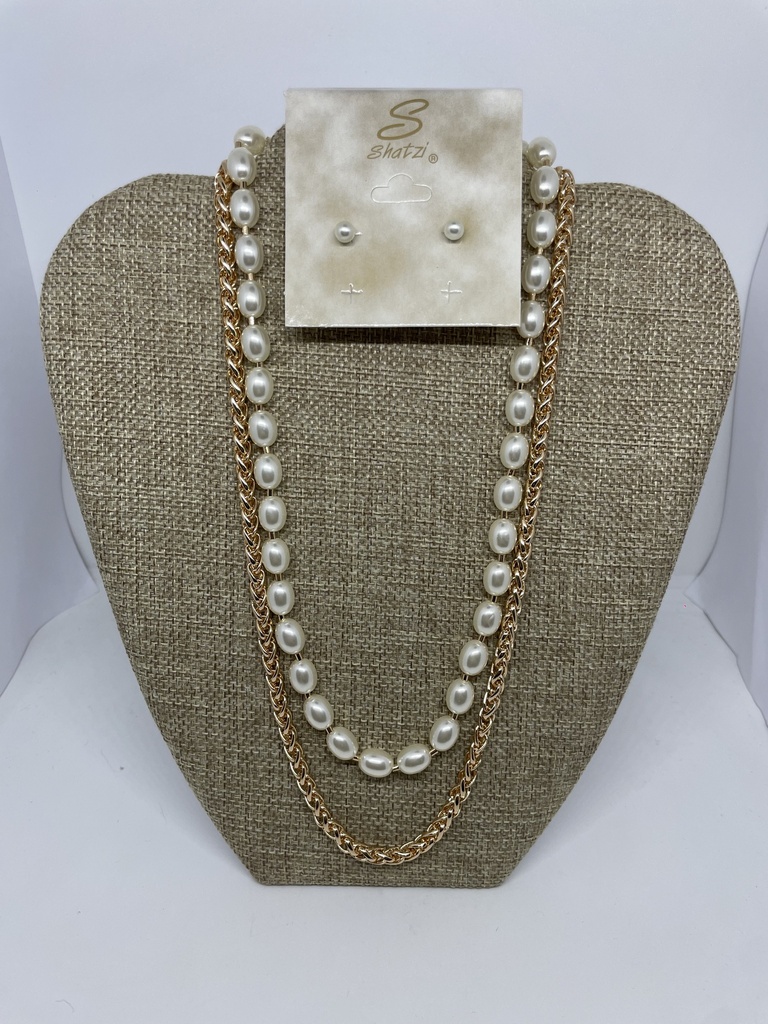 Set de collar y aretes con perla en dorado