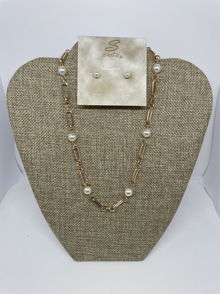 Set de collar y aretes con perla en dorado