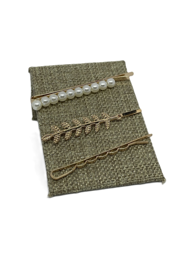Set de 3 ganchos sandinos dorado con perlas