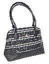 Bolsa negra de cuerina con rayas