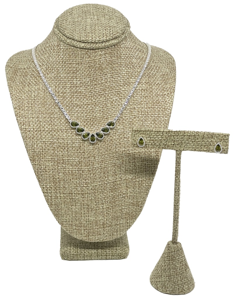 Collar y aretes de brillantitos verde