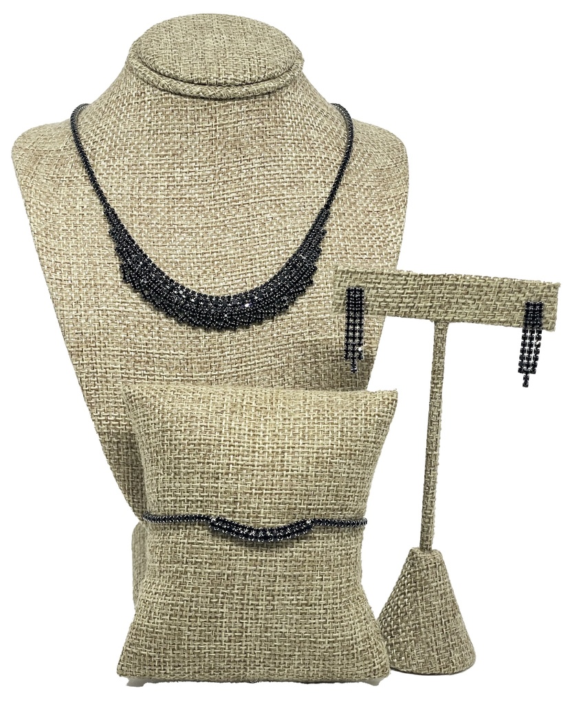 Collar y aretes de brillantito negro