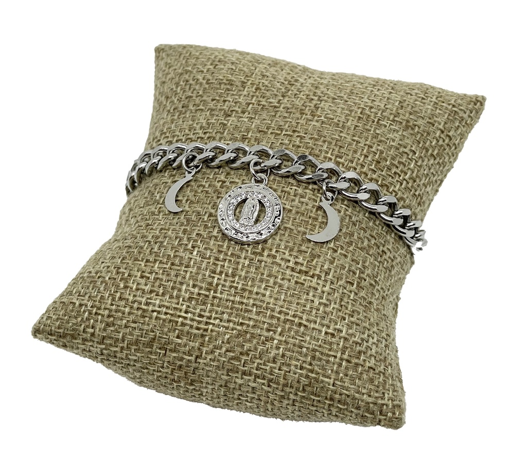 Pulsera de acero inoxidable plateado - Virgen de Guadalupe