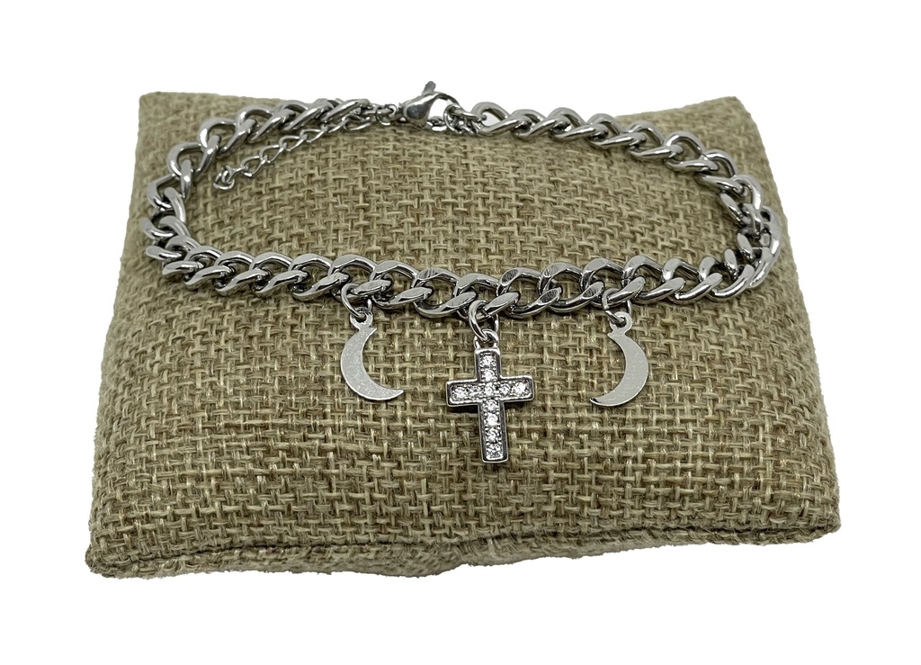 Pulsera de acero inoxidable con cruz