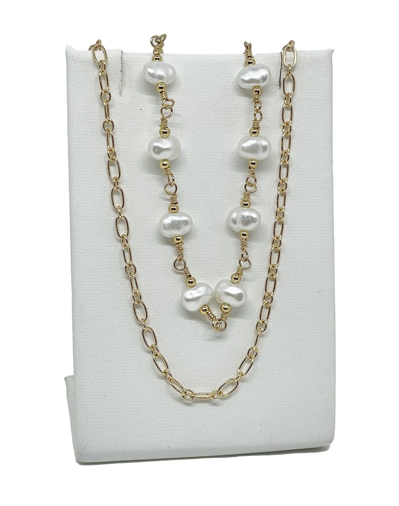 Collar dorado de 2 hilos con perlas