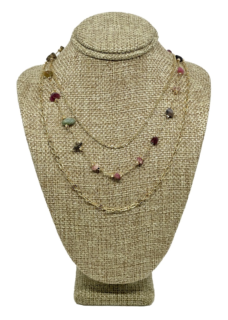 Collar dorado de 3 hilos con piedras
