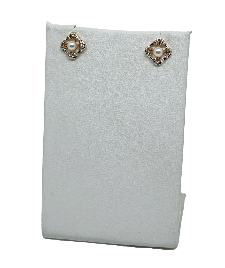 Aretes de rodio dorado con perla