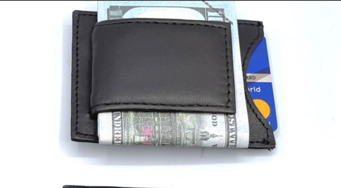 Money clip de cuero con identificación